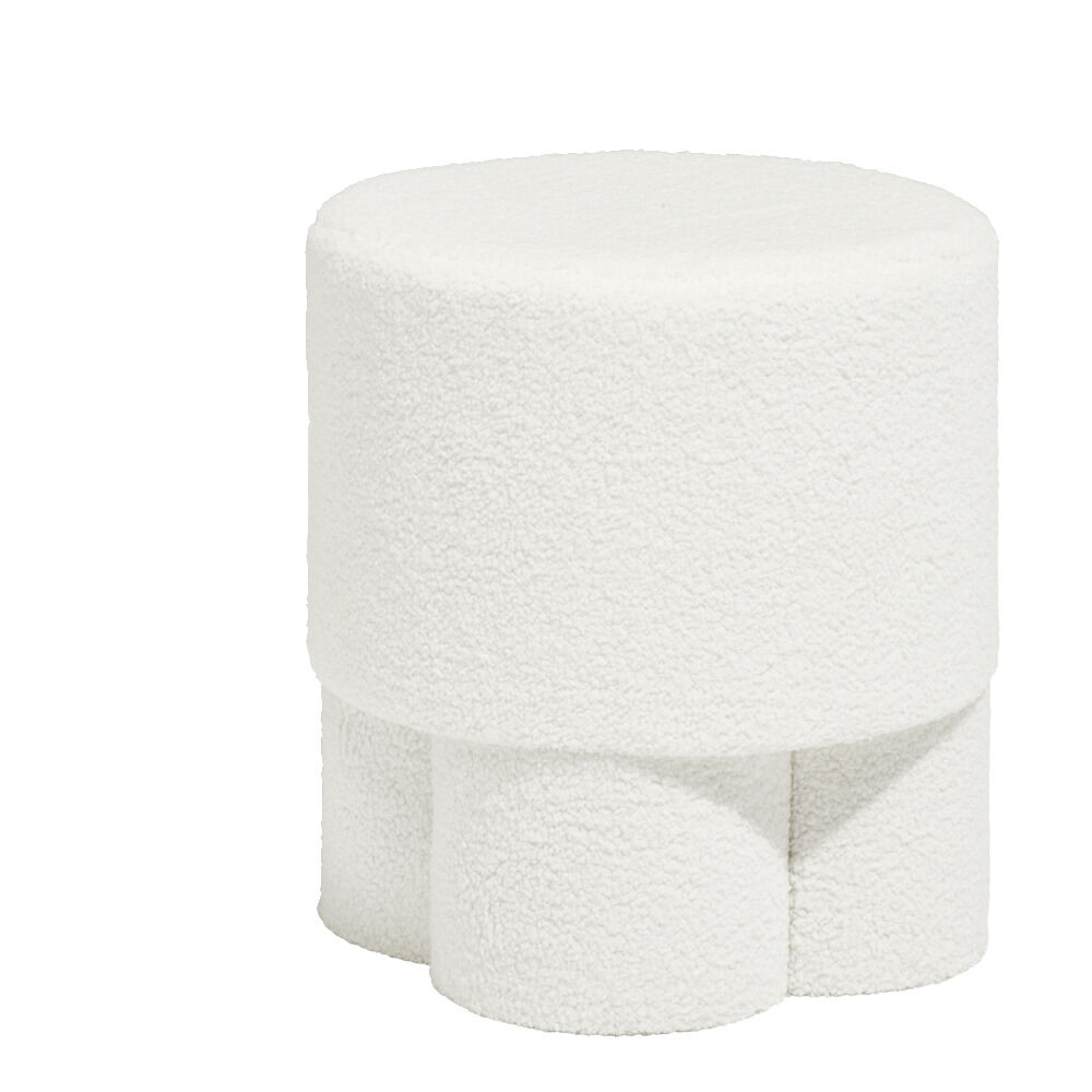 Tabouret rond en tissu bouclette blanc 42x40 cm