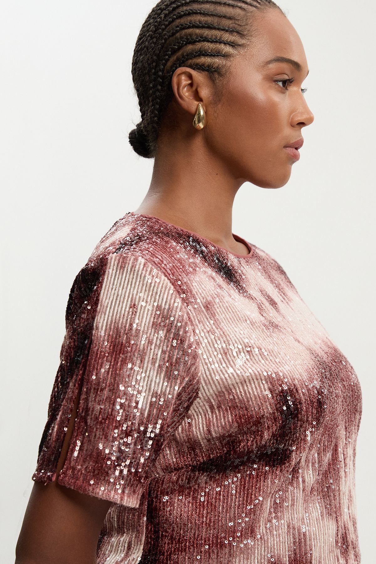 KarenMillen Plus Size Ombre Sequin Woven Strong Shoulder Top