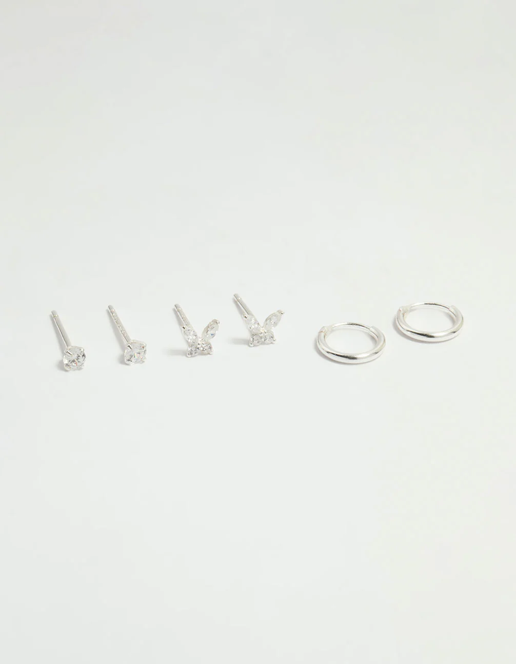 Sterling Silver Cubic Zirconia Butterfly Stud & Hoop Earrings 3-Pack