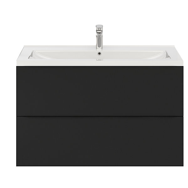 Meuble vasque suspendu noir mat l.100 cm Imandra   plan vasque blanc céramique Nira, GoodHome