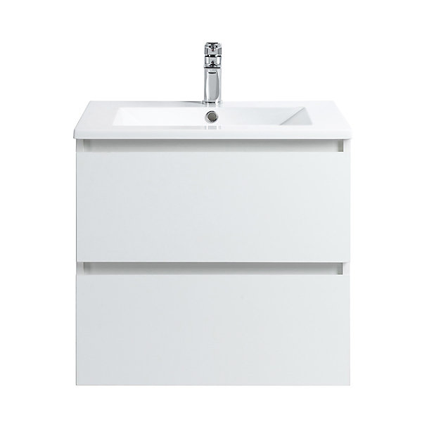 Pack Meuble prémonté 60 blanc-Vasque résine-Robinet chromé-Miroir RIMA - bain-bain