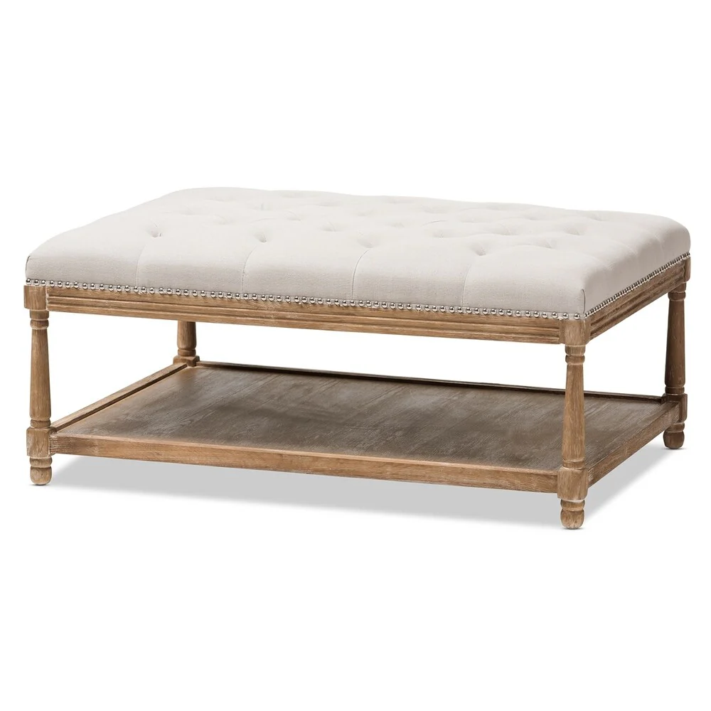 French Country Beige Linen Rectangular Ottoman by Baxton Studio