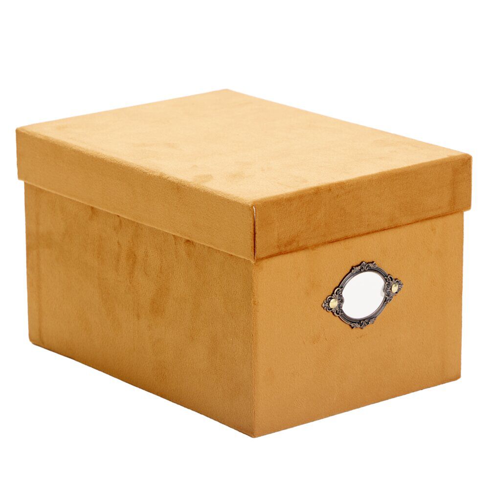 BoÎte de rangement carrée velours marron 18x15xH25cm - Taille S