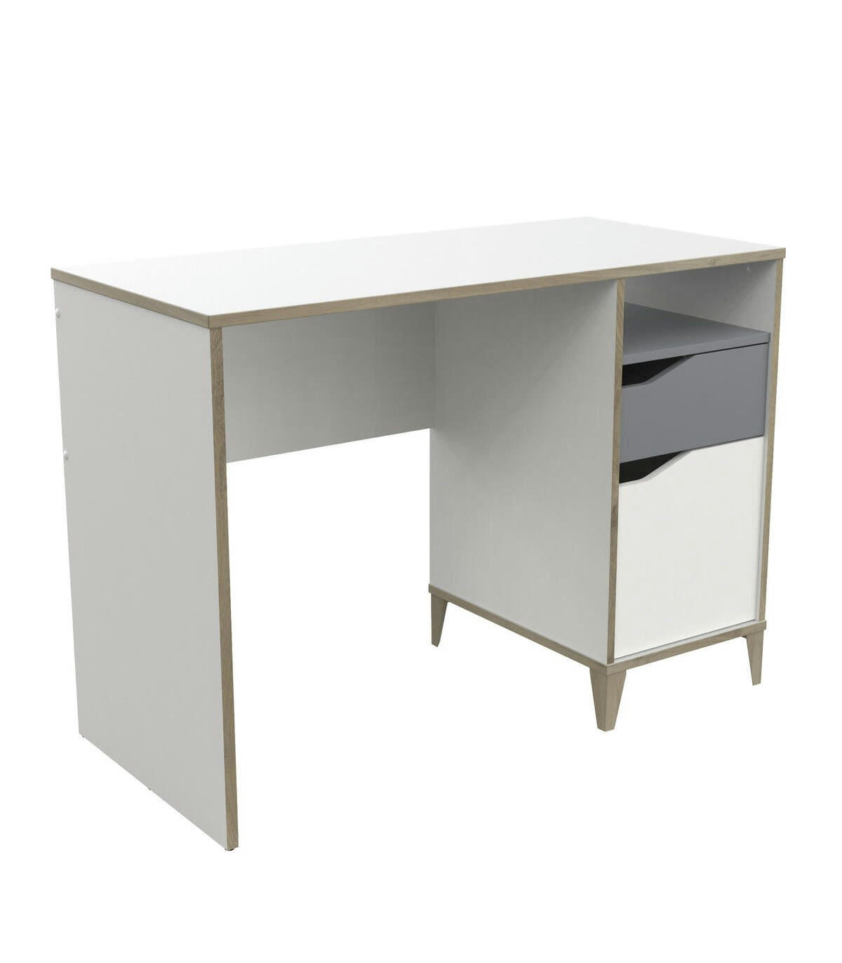 GENIUS - Bureau Enfant 1 porte 1 tiroir, blanc et gris -  L106,6 cm