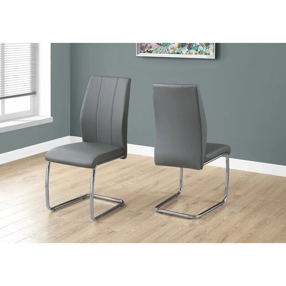 Dining Chair, Set Of 2, Side, Upholste Kitchen, Dining Room, Pu Leather Look, Metal, Chrome, Contemporary, Modern