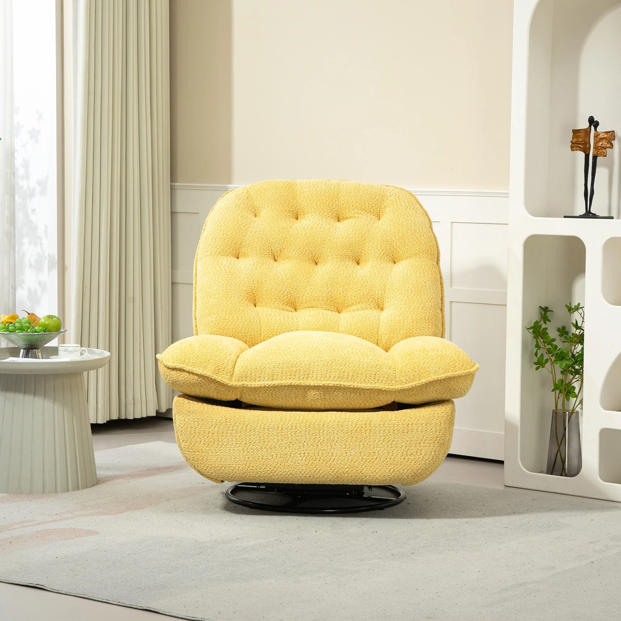 Yellow Oversized Chenille Upholstered 360° Swivel Glider Rocking Manual Recliner with Extended Footrest and Tufted Back