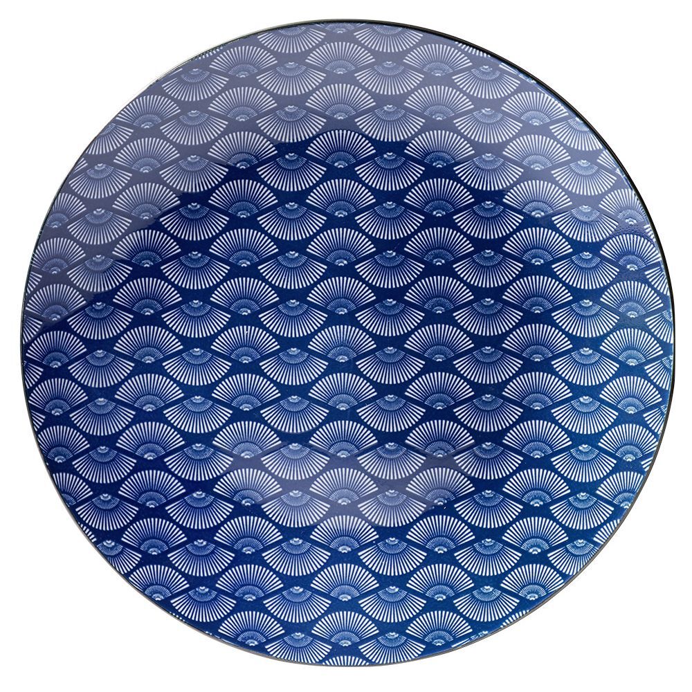 Assiette plate style japonais porcelaine bleu blanc Ø26cm (2 modèles)