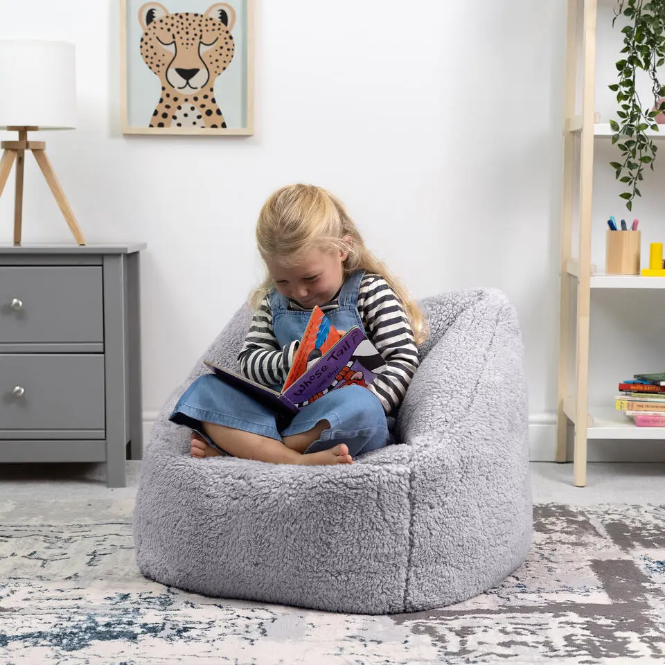 icon Kindersitzakken Teddybeer - Fleece Zitzak - Grijs