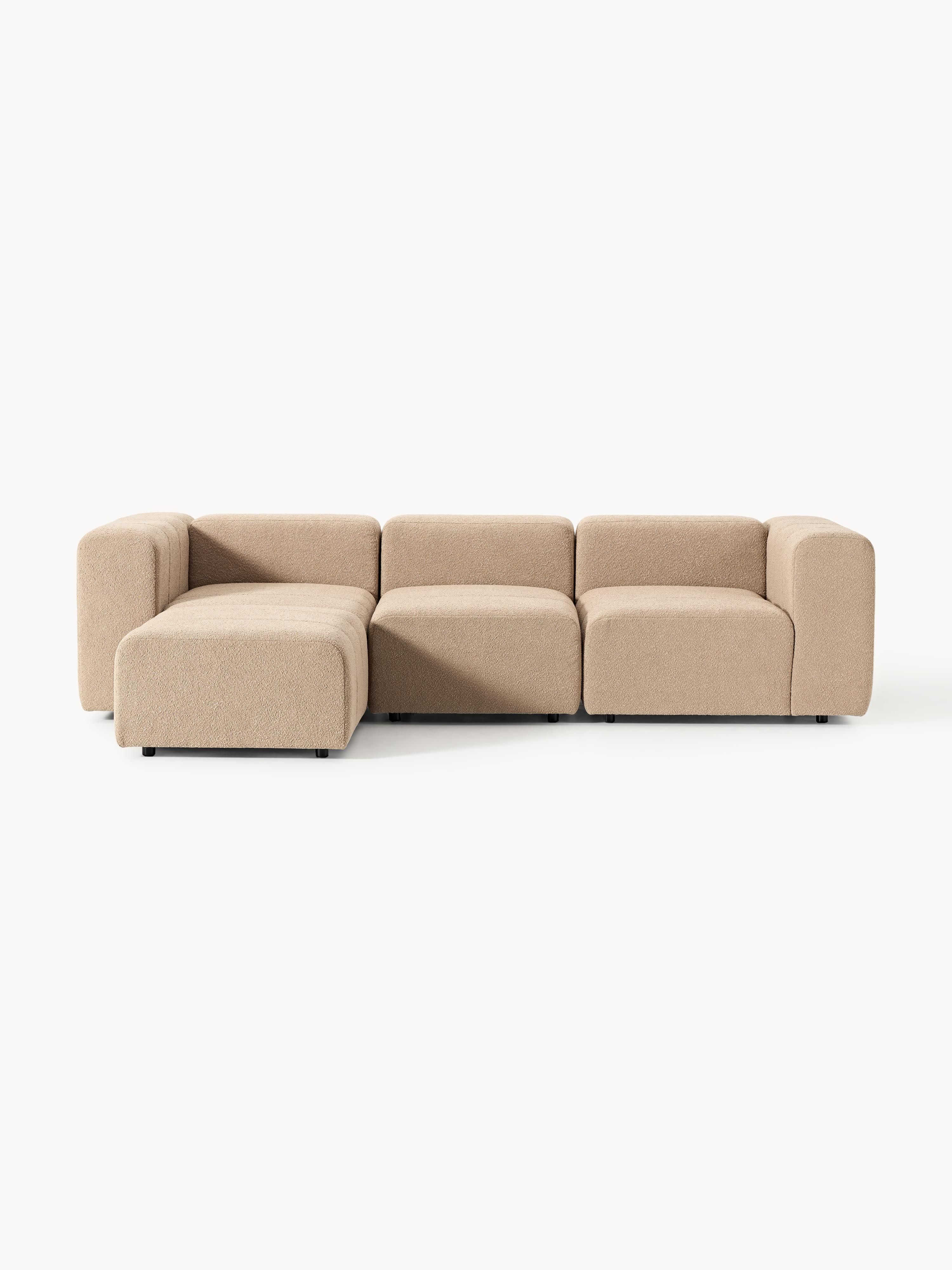 Modulares Bouclé-Sofa Lena (4-Sitzer) mit Hocker (links/rechts)