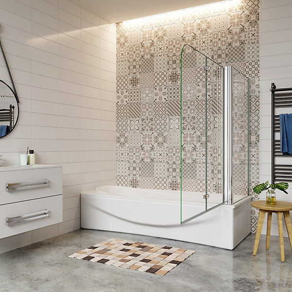 Pare baignoire 2 volet pliante et pivotant chrome - L.110 80 x H.140 cm en 6mm verre anticalcaire