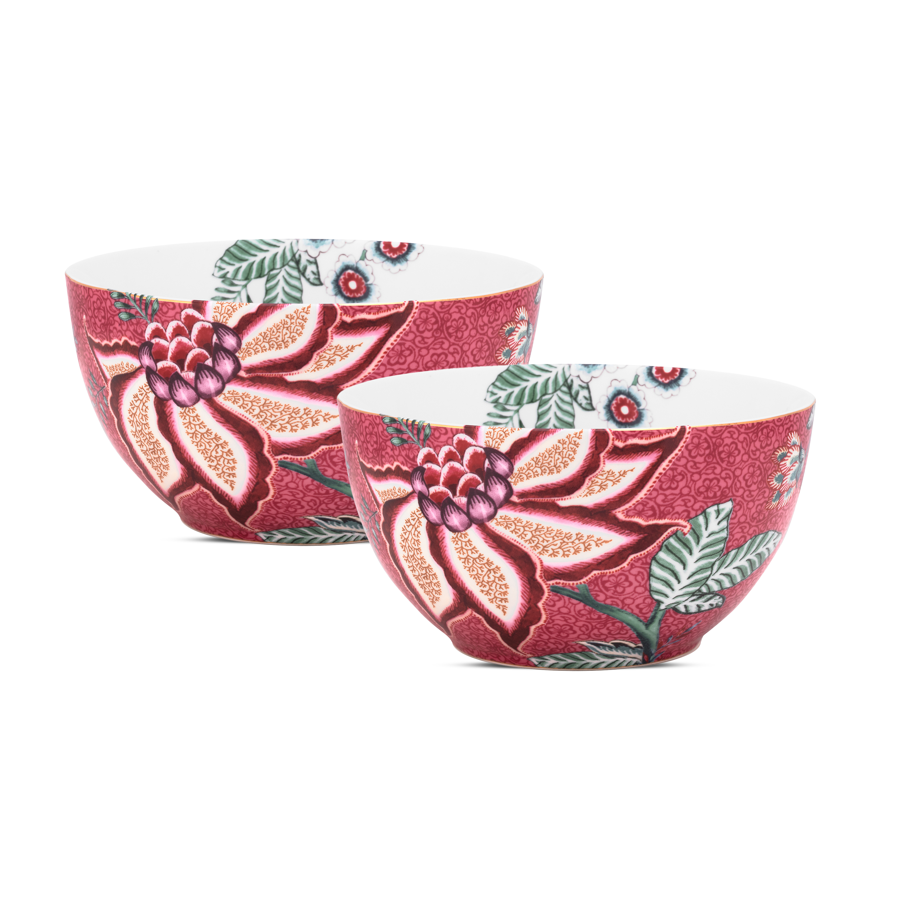 Pip Studio Flower Festival Kommen - Servies - Set van 2 schaaltjes - Donkerroze - 15cm