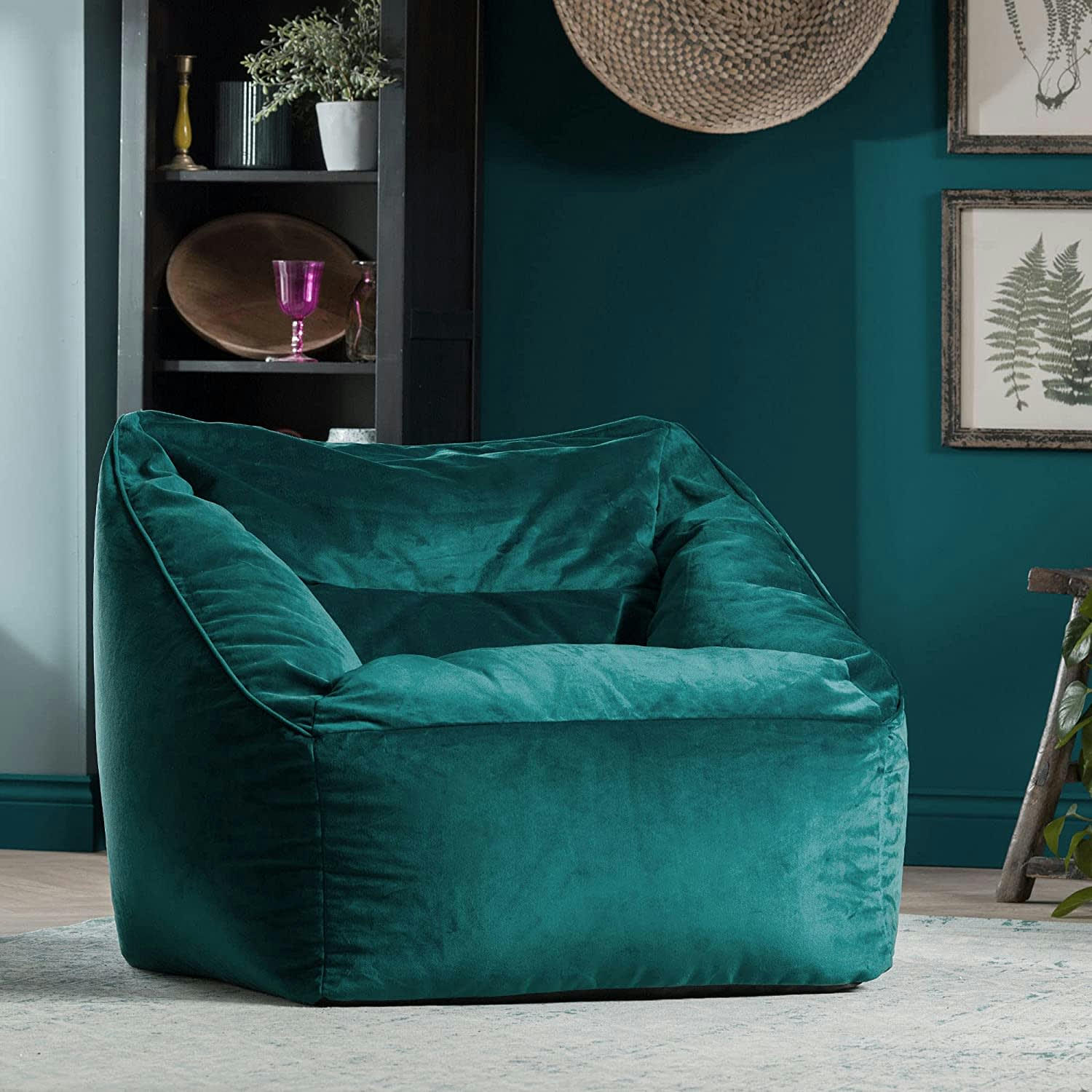 NATALIA - Pouf fauteuil velours bleu canard