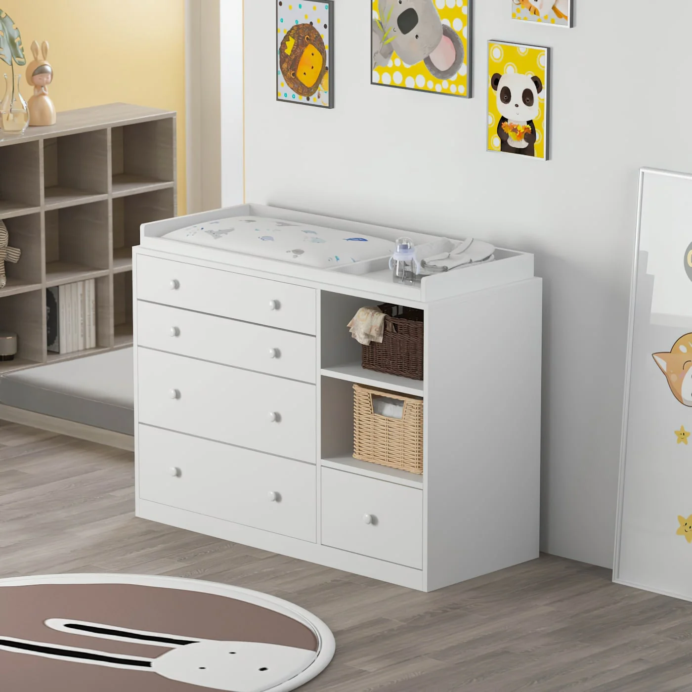 Premium White 5-Drawer Dresser with Baby Changing Table by Kerrogee - 47.2L