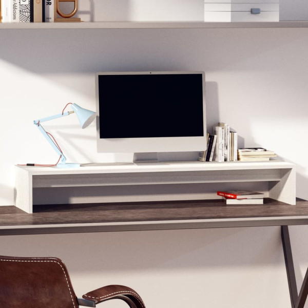 Podstawka Pod Monitor Biała Drewniana Stolik Półka 100x27x15 cm