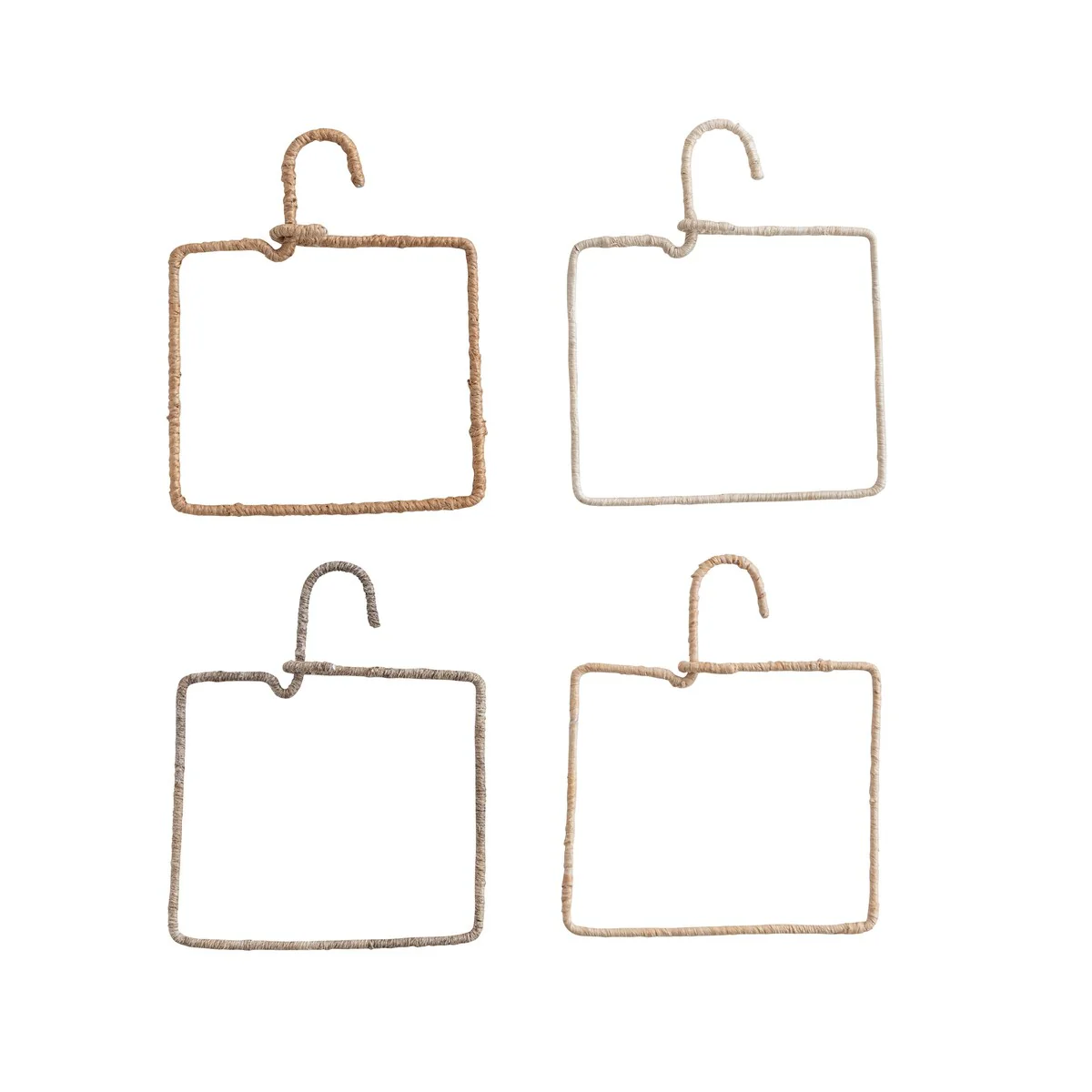 Aluminum and Natural Fiber Wrapped Hanger, Set of 4 - 7.0L x 1.0W x 8.5H