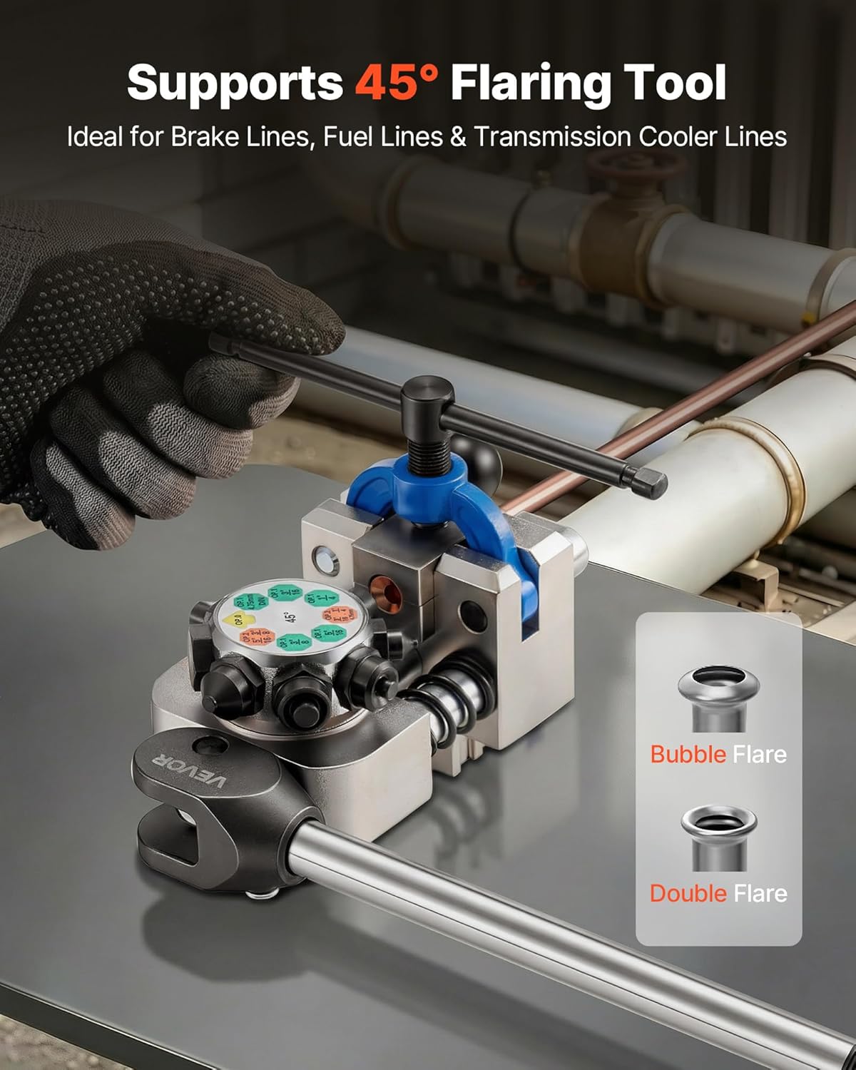 VEVOR Professional Brake Line Flaring Tool, 45 Degree Double Flare Bubble Flare Tool Kit for 3/16, 1/4, 5/16, 3/8 Copper Aluminum Thin Steel Tubes