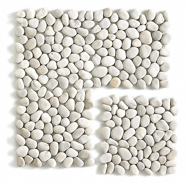 Carrelage de mosaïque / Galet de mer / Maille décorative aspect pierre blanc mat - 33x33 cm