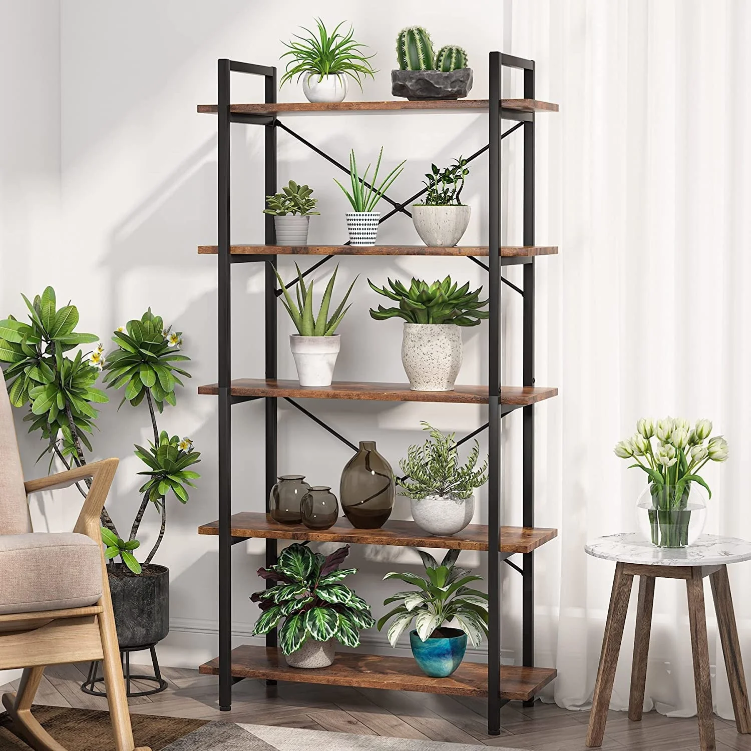 5 Tier Shelf Unit Bookshelf Bookcase for Living Room, Study, Home Office