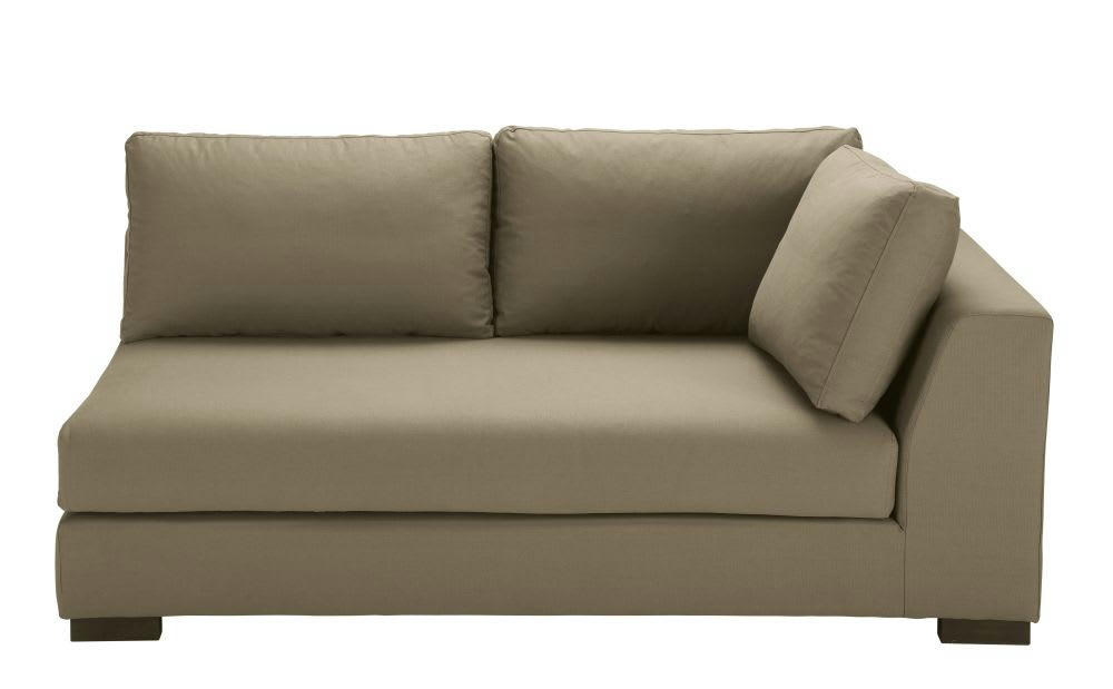 Terence - Accoudoir droit pour canapé convertible modulable 2 places en toile taupe, matelas 10 cm