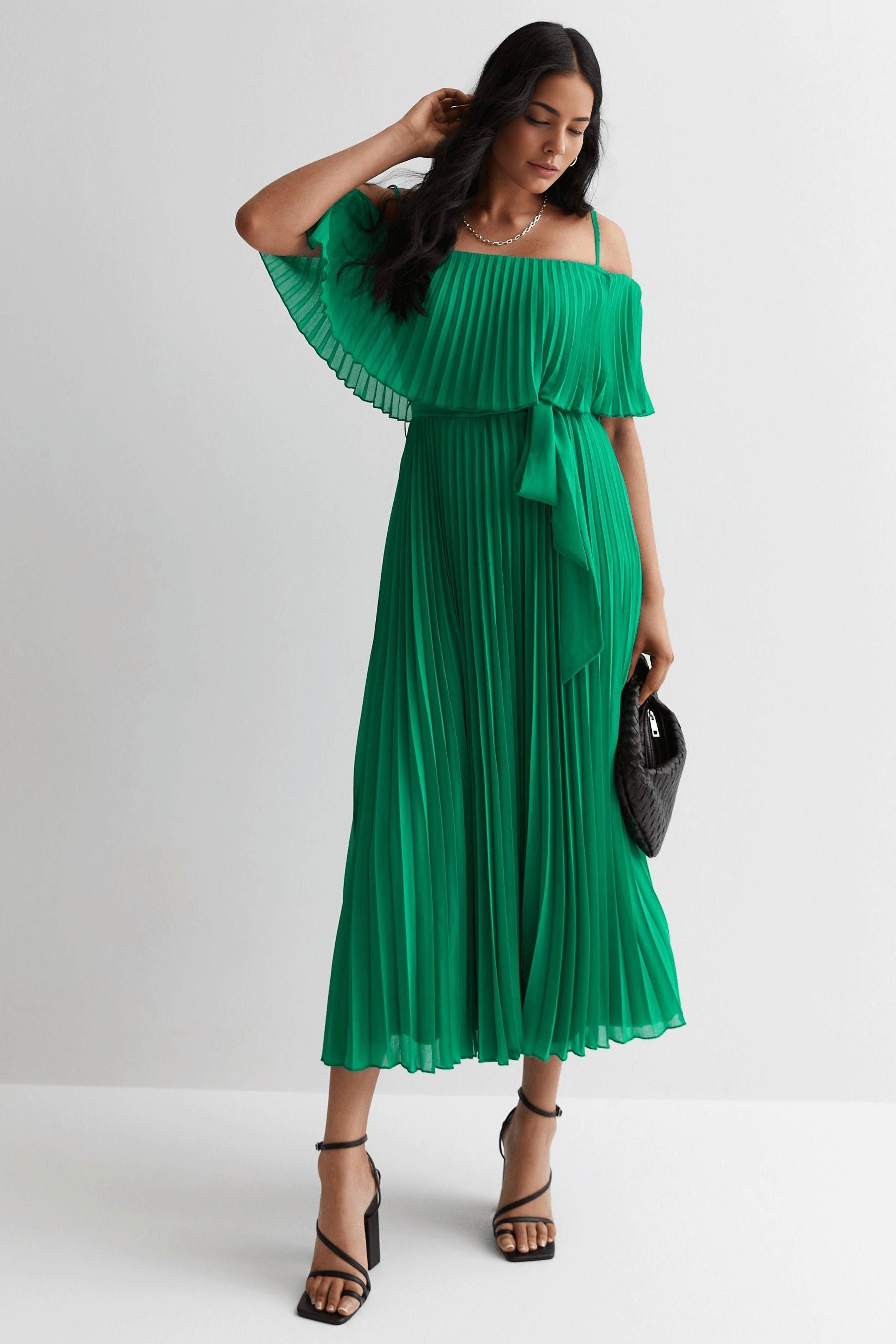 Cutie London Pleated Bardot Midaxi Dress