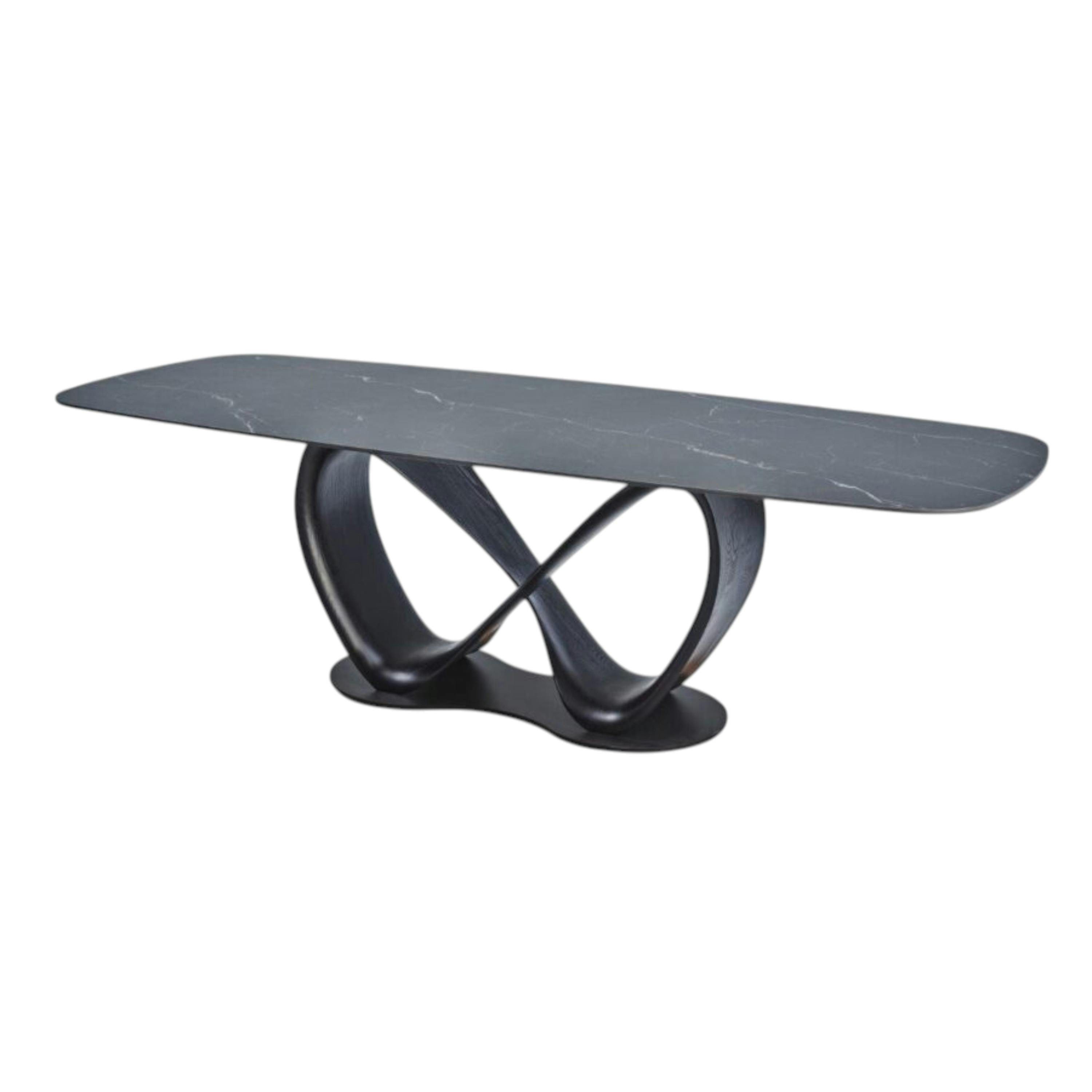 Table céramique grise pied ruban bois noir 260 cm ALDER