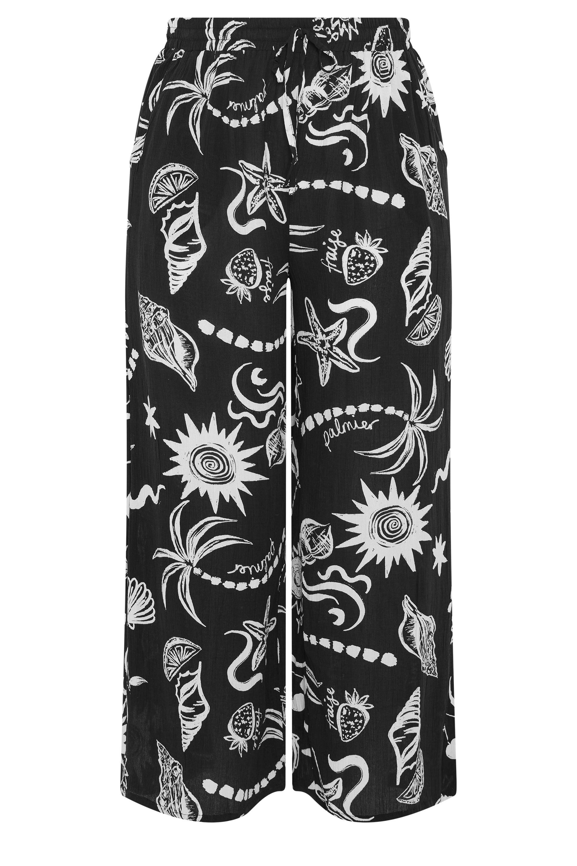 Yours Summer Print Crinkle Wide Leg Trousers