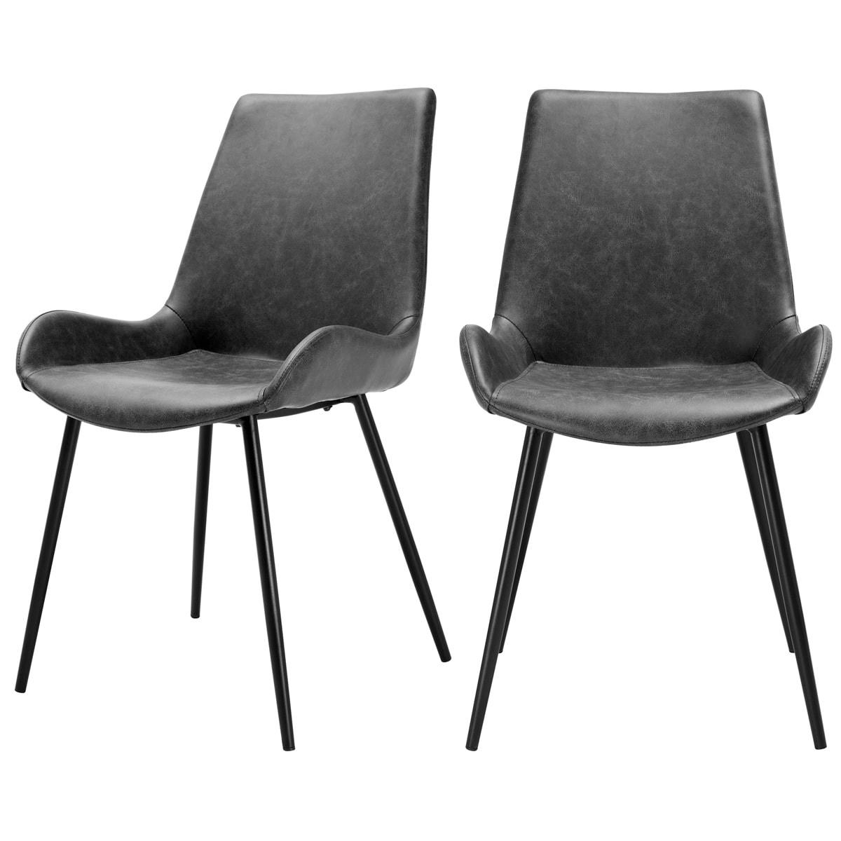 AUSTIN - Chaise en cuir synthétique gris foncé (lot de 2)