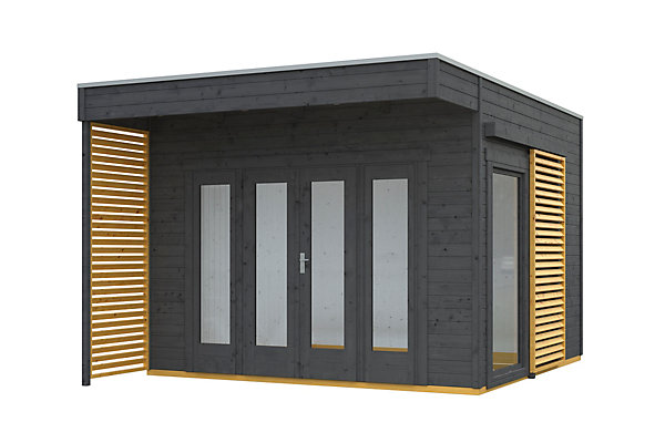 Abri de jardin SKAN HOLZ Tokio 2 340x340cm, 19 14mm, traitement coloré gris ardoise