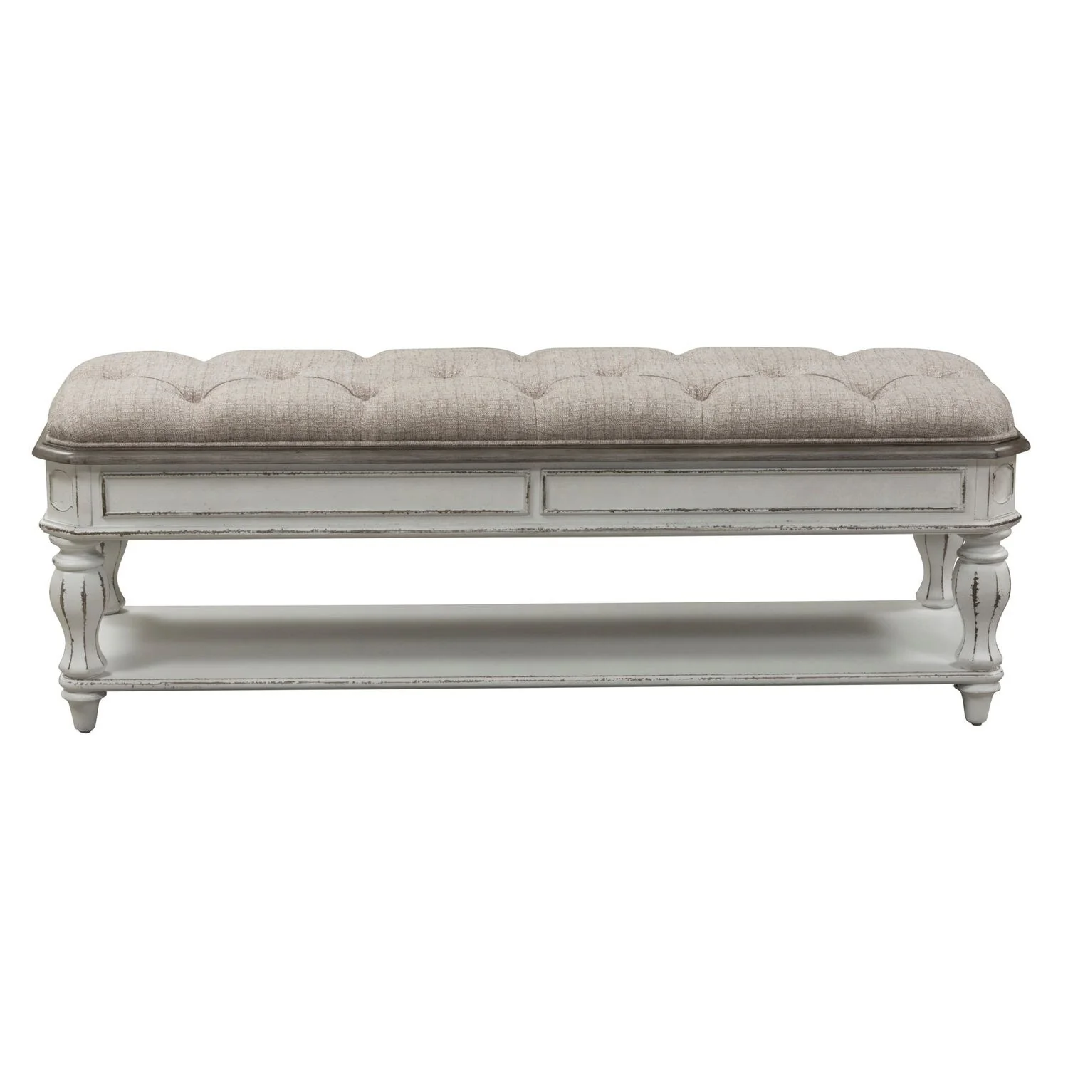 Magnolia Manor Antique White Weathered Bark Bed Bench
