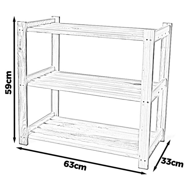 Regał r5 magazynowy drewniany spiżarnia 3 półki sosna 62cm