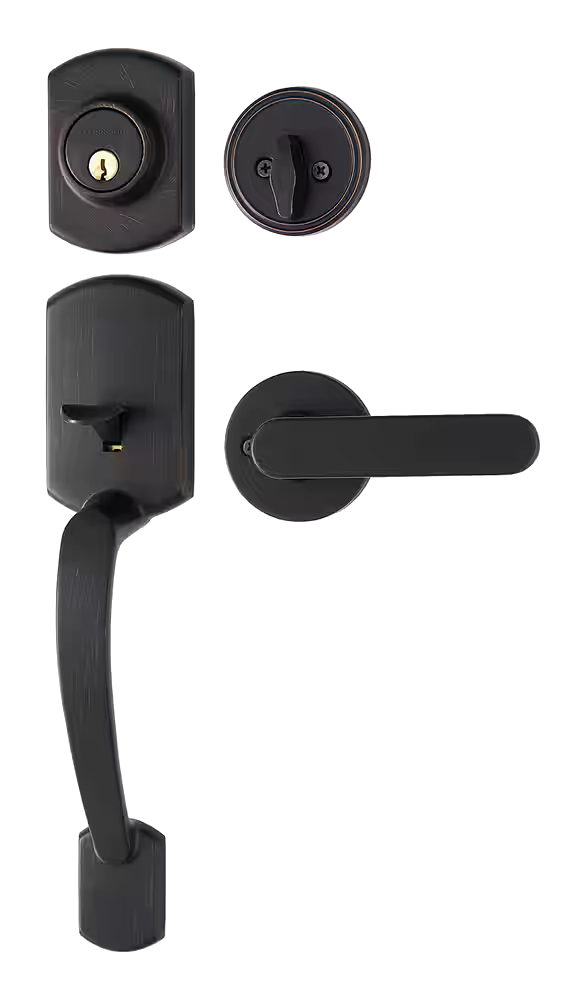 Garrison Modern Grip Handle Set & Deadbolt Door Lock Set with Straight Lever, Matte Black