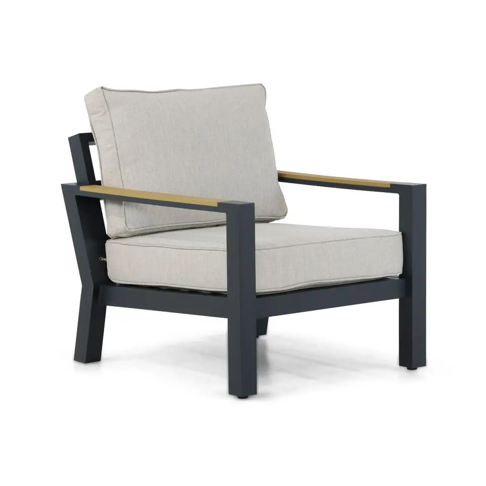 Stoel en Bank Loungeset 5 personen Aluminium/Polywood (teakfinish) Grijs