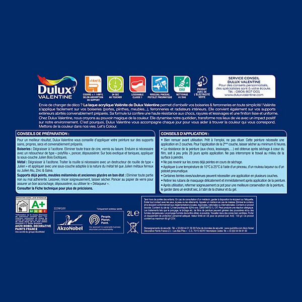 Laque Valénite Dulux Valentine Acrylique brillant noir 2L