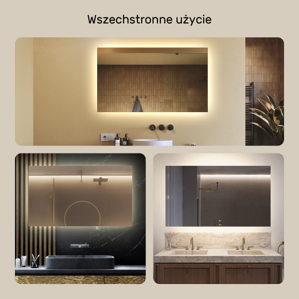 Lustro podświetlane łazienkowe LED 80x60 Poziome Barwa Neutralna
