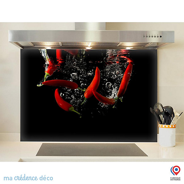Crédence cuisine fond de hotte Bain de piments - Verre trempé - L 90 cm x H 70 cm - MaCrédenceDéco