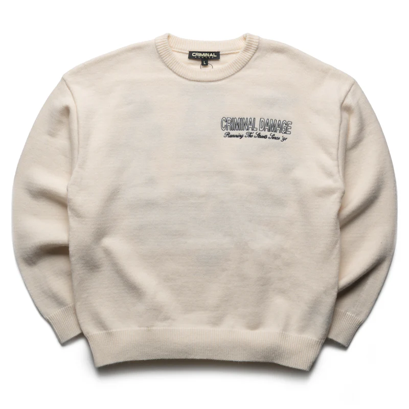 Criminal Damage Running Street Knit Sweater - Ecru