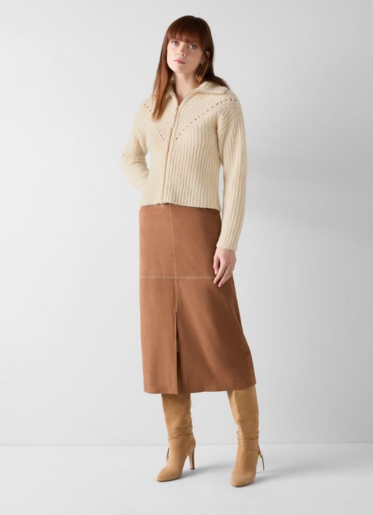 Shea Cream Wool Zip Up Cardigan