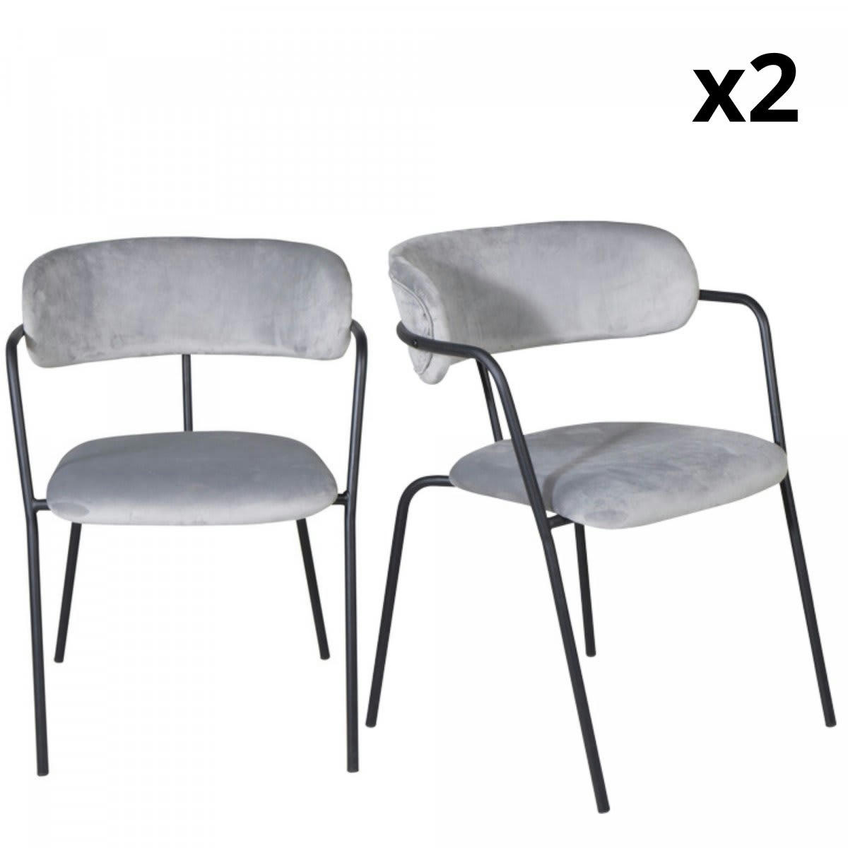RUSSEL - Lot de 2 chaises contemporaines en velours blanc