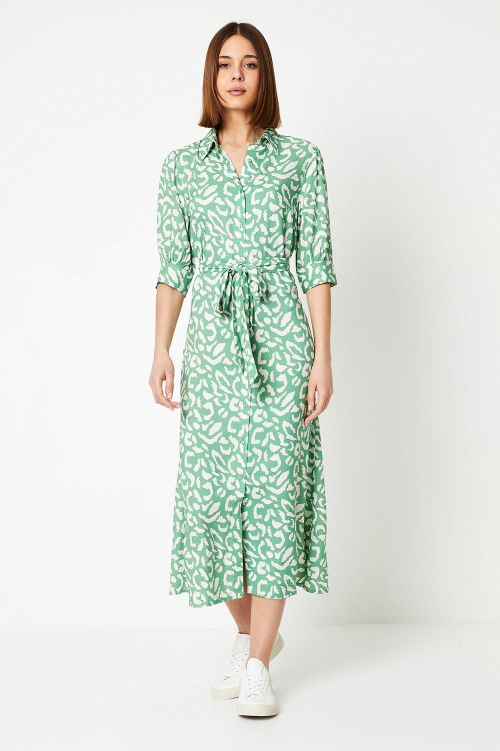Dorothy Perkins Green Animal Midi Shirt Dress