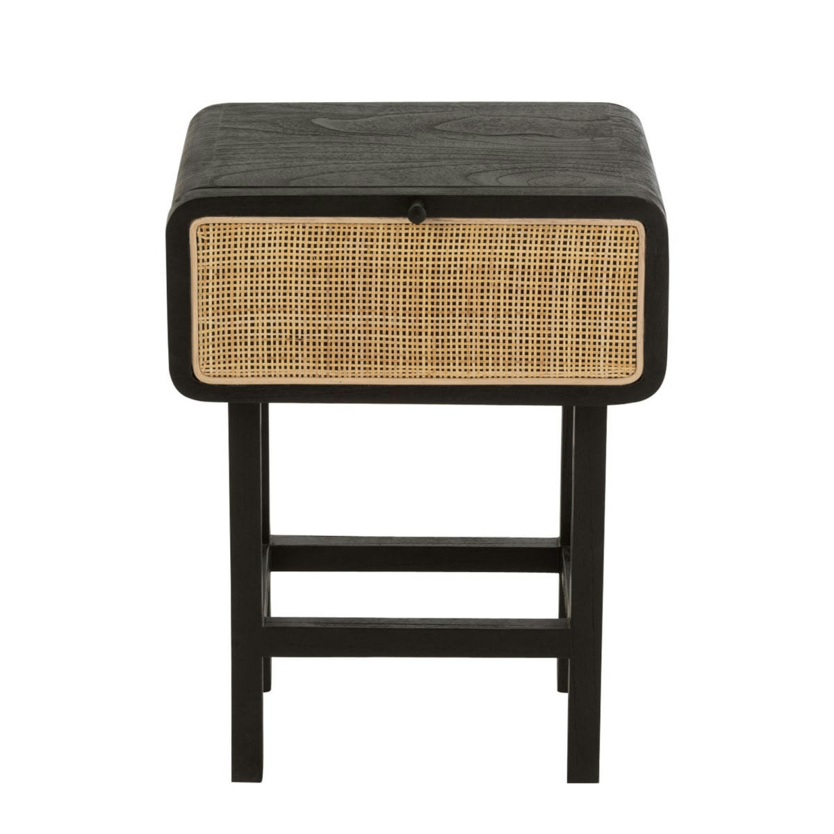 DAISY - Table de chevet en rotin et bois noir