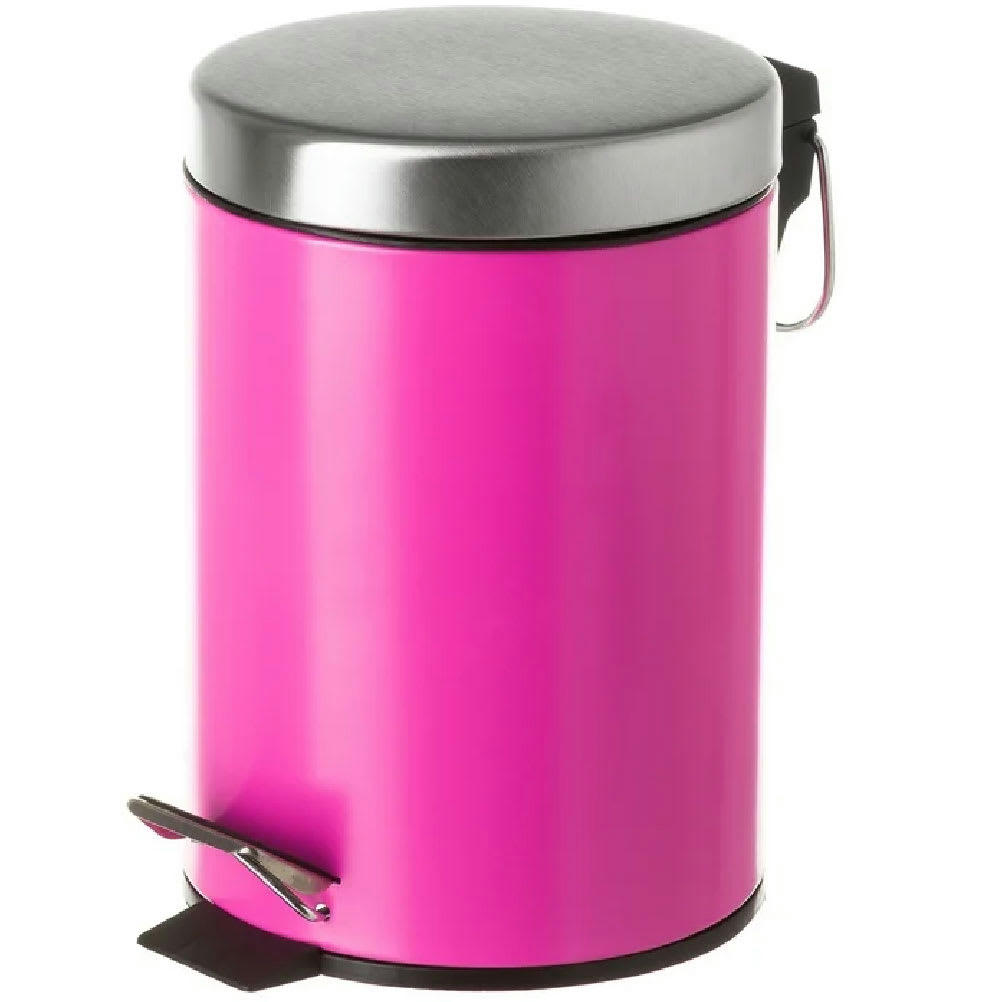 - Poubelle ronde à pédale en métal fuchsia 3L
