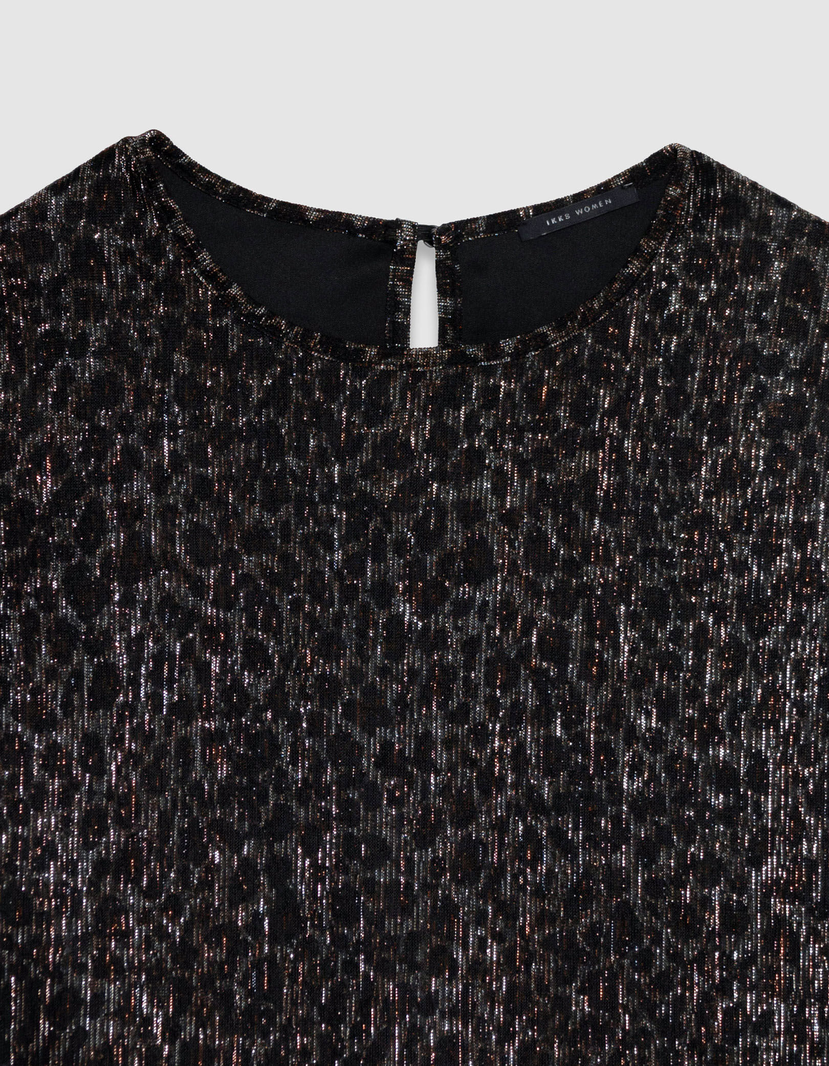 Top noir maille motif léopard lurex Femme