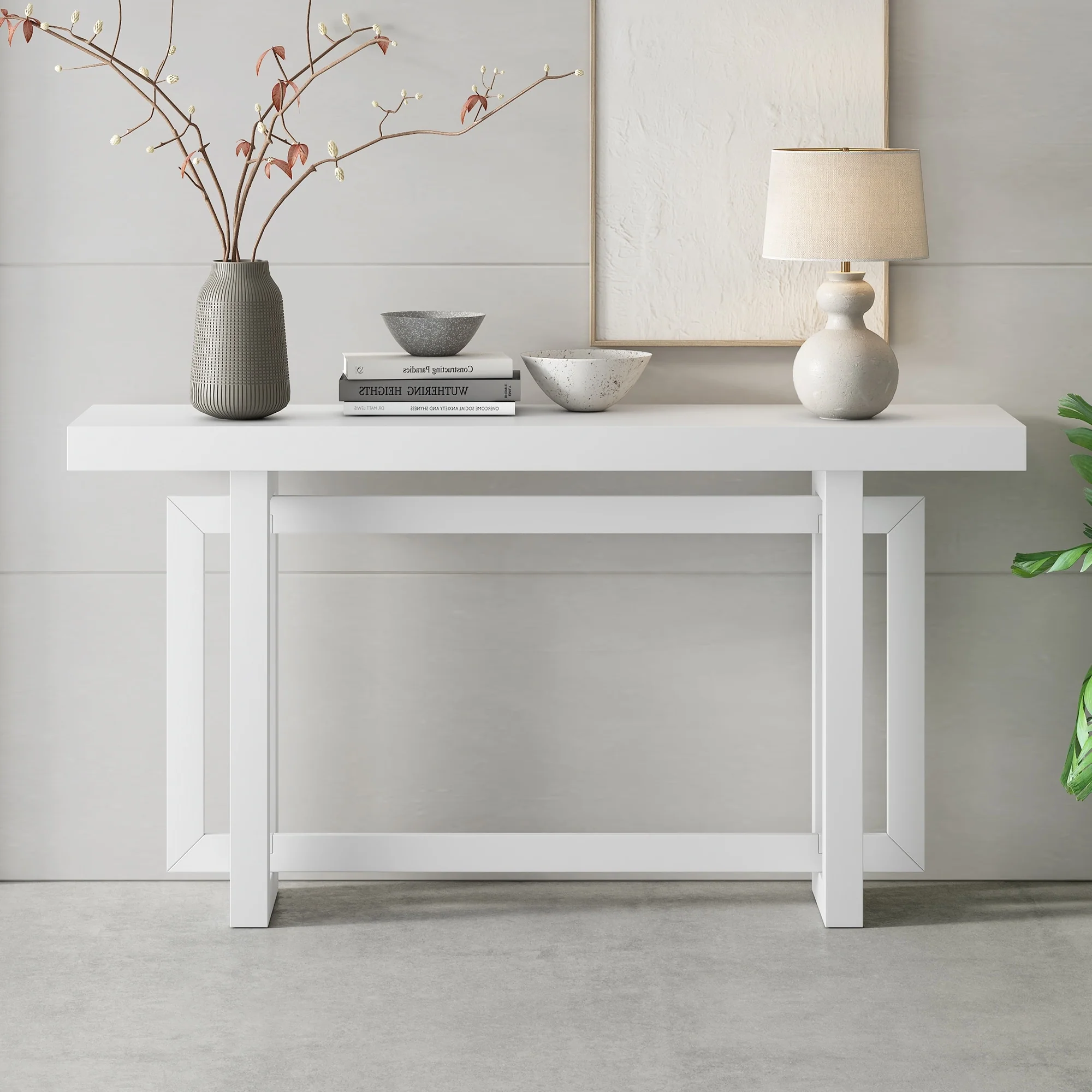 Contemporary Console Table with Wood Top