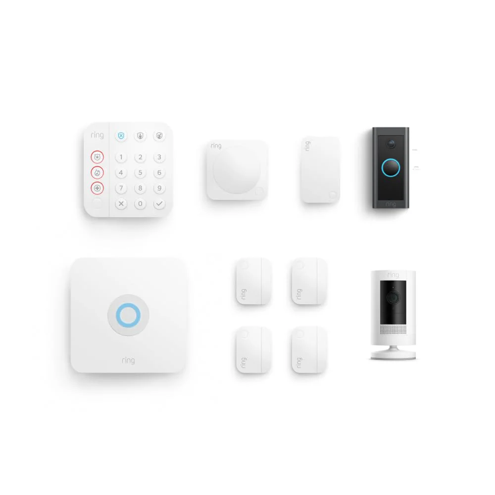 Doorbell Wired with Ring Stick Up Cam (White) and Ring Alarm 8-piece (White)(with Ring Stick-Up Cam and Alarm 8-piece)