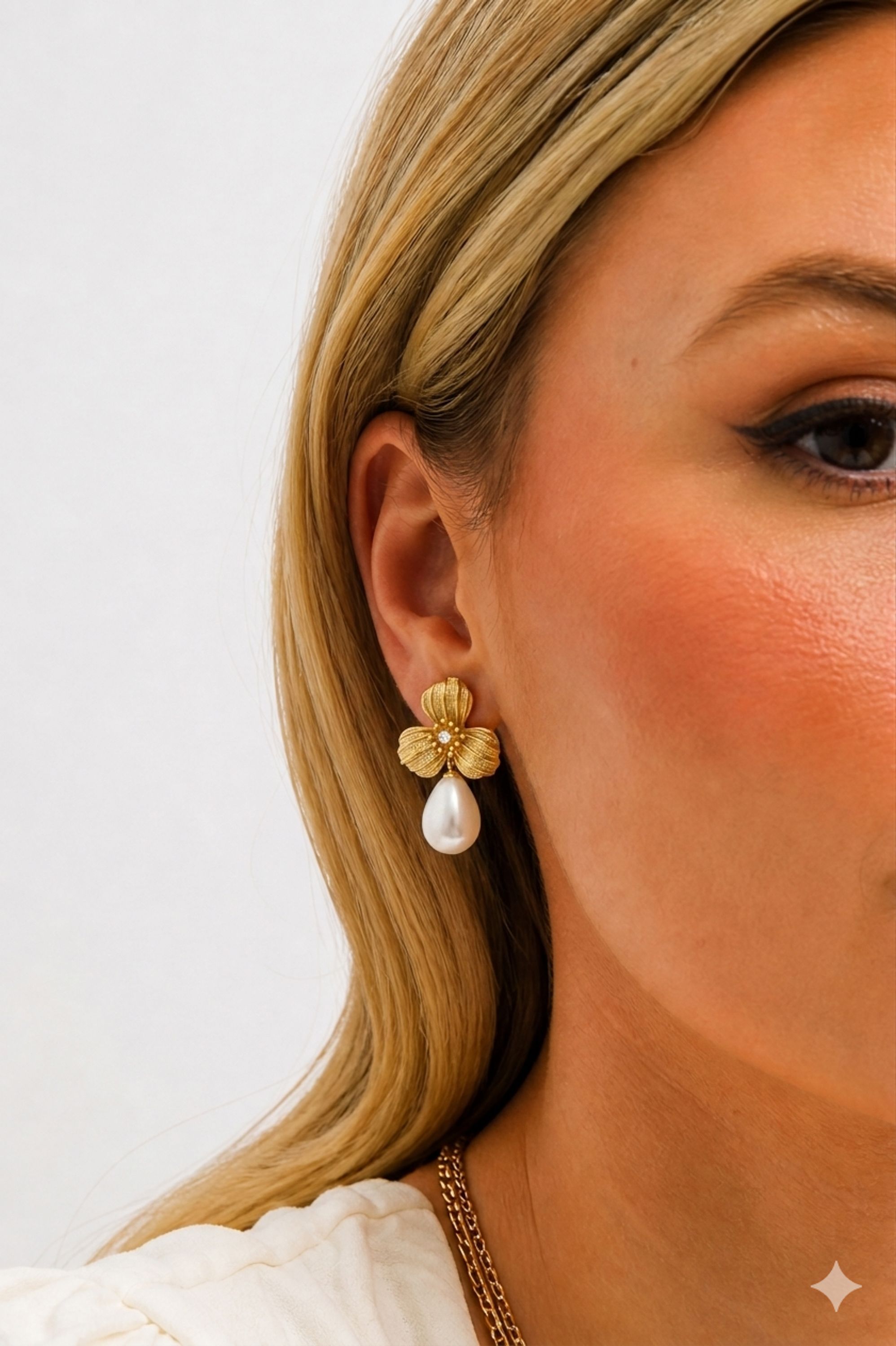 Jon Richard Textured Floral and Pearl Drop Clip Earrings