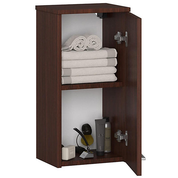 Armoire salle de bains AKORD FIN Meuble Haut Suspendue Wengé 30 cm 1 porte façade Wengé 2 étagères 30x22,5x60 cm