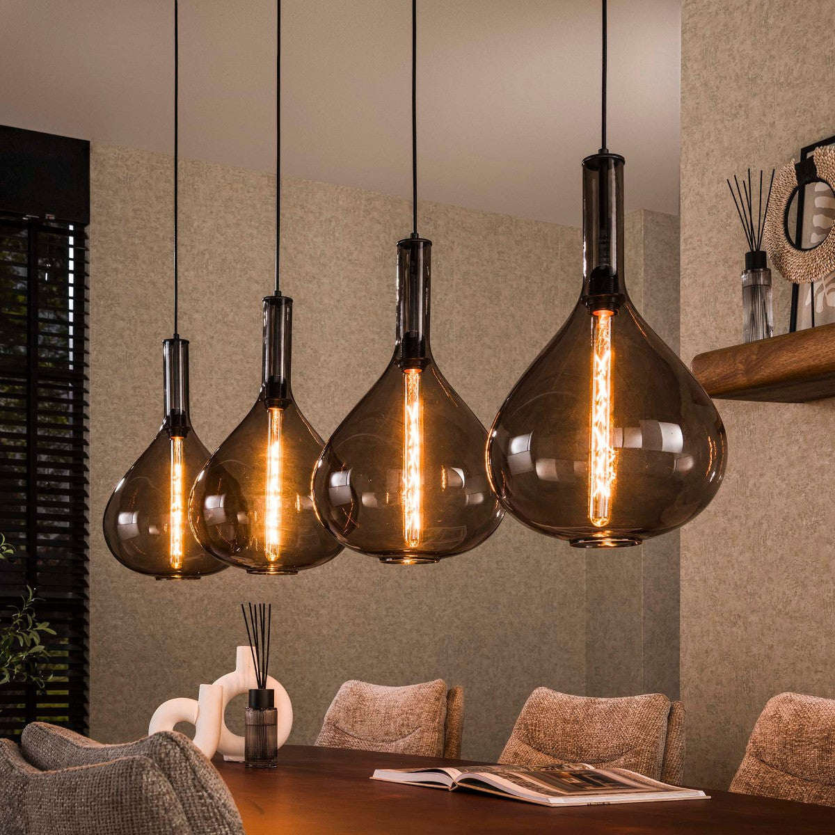 Fraaai - Chiara hanglamp 4L druppel smoke glas - artic zwart