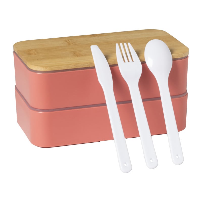 Lunchbox dubbel - roze - 9.5x18.5x10.5 cm