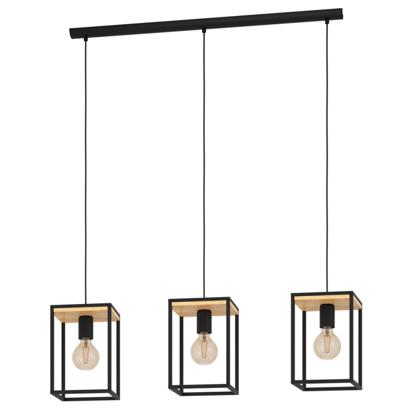 Suspension Libertad noire et bois naturel E27 3 x 40 W EGLO