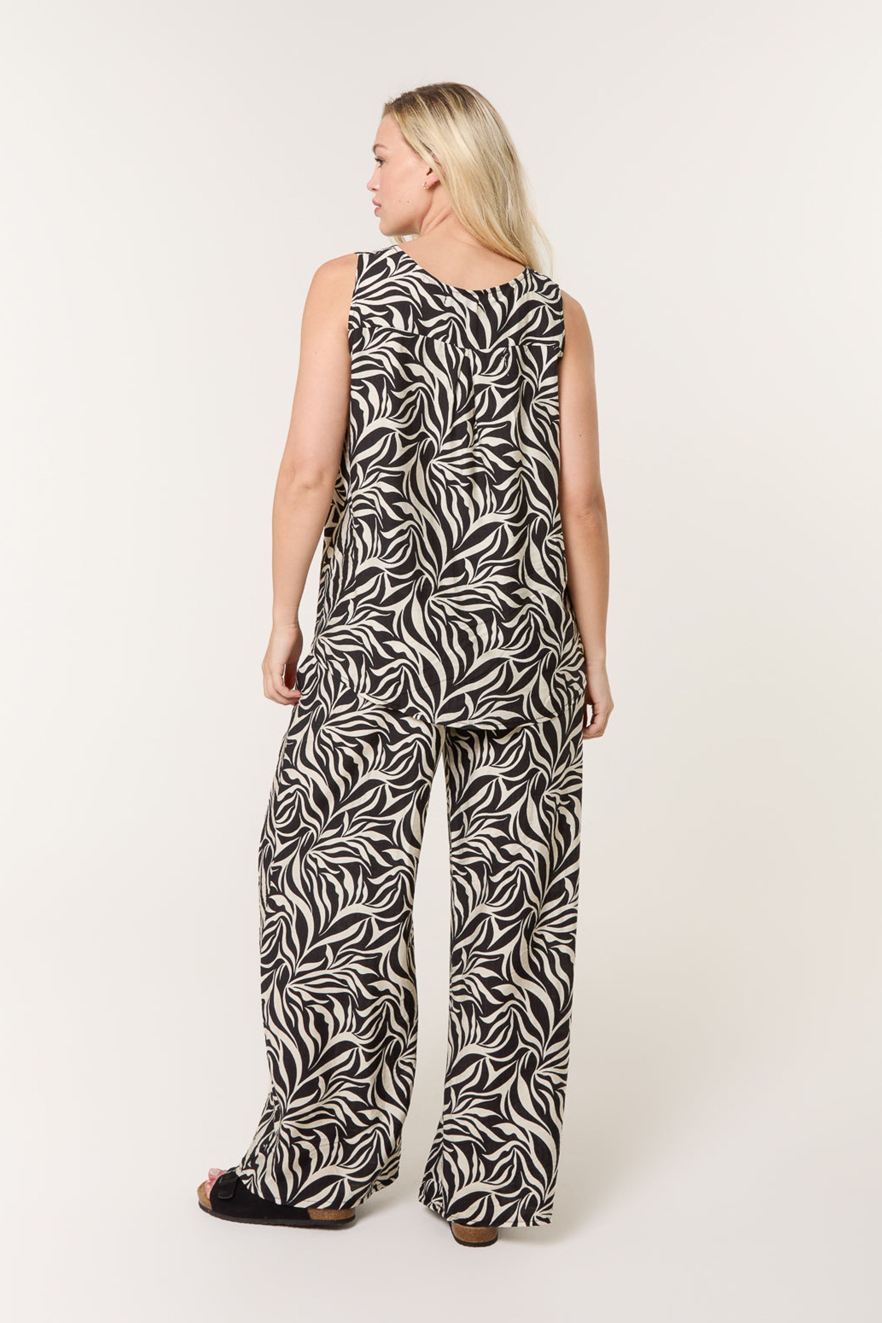 Blue Vanilla Black Leaf Print Vest and Trouser Set